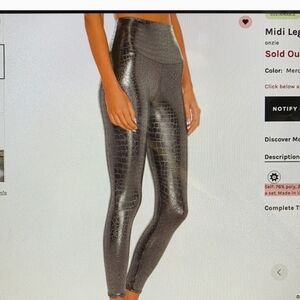 Onzie Mid Rise Leggings Metalic Mercury Foil S/M nwot